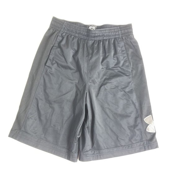 Under Armour Shorts Mens‎ Large Black Gray Logo Basketball Gym Casual Adult - Picture 1 of 5